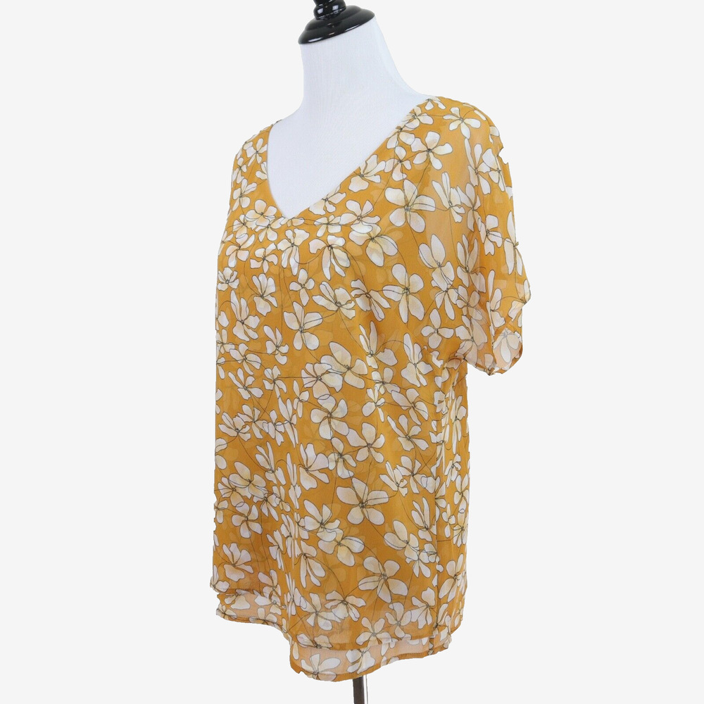 Cabi Size S Thrive Blouse V Neck Butterscotch Yellow Floral 3598